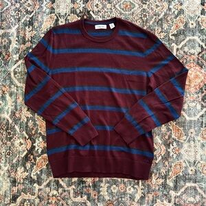 Wool Men's Burgundy Blue Rugby Stripe Crewneck Sweater Preppy Old Money Luxury